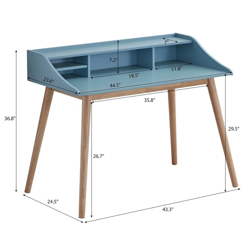 Bureau secrétaire en bois style Mid-Century Modern avec huche