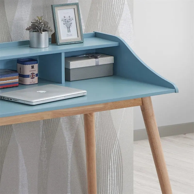 Bureau secrétaire en bois style Mid-Century Modern avec huche