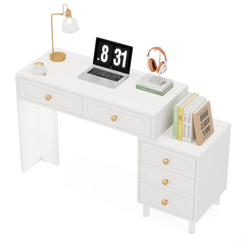 Bureau d'ordinateur moderne à 5 tiroirs avec base en acrylique