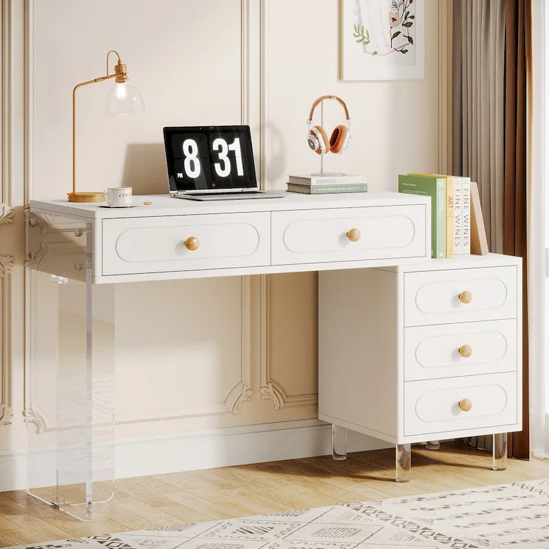 Bureau d'ordinateur moderne à 5 tiroirs avec base en acrylique