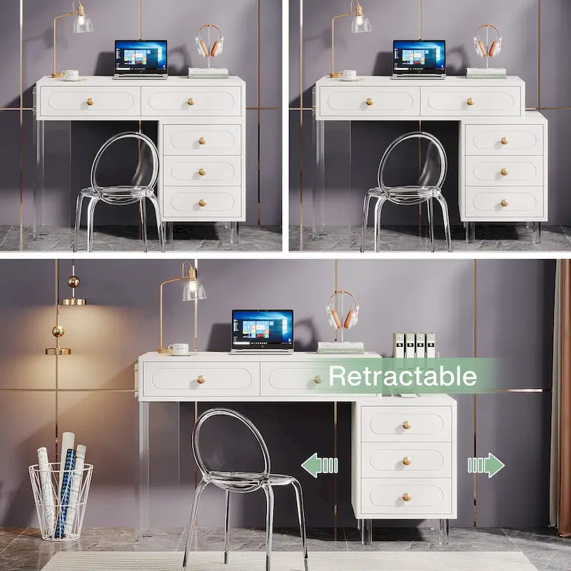 Bureau d'ordinateur moderne à 5 tiroirs avec base en acrylique