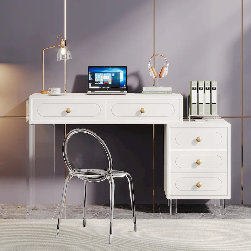 Bureau d'ordinateur moderne à 5 tiroirs avec base en acrylique