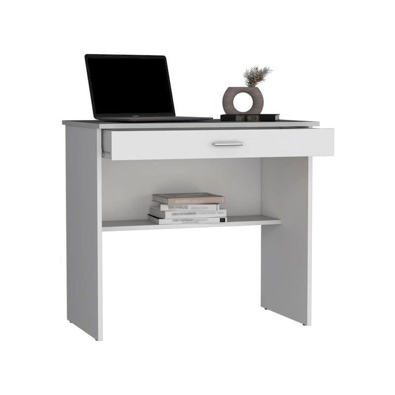 Bureau, poste de travail compact avec tiroir et étagère inférieure