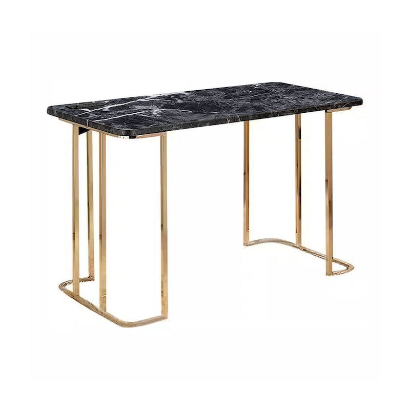 Bureau Jenny 47 pouces, prise de courant USB, pieds en métal doré, marbre noir imitation