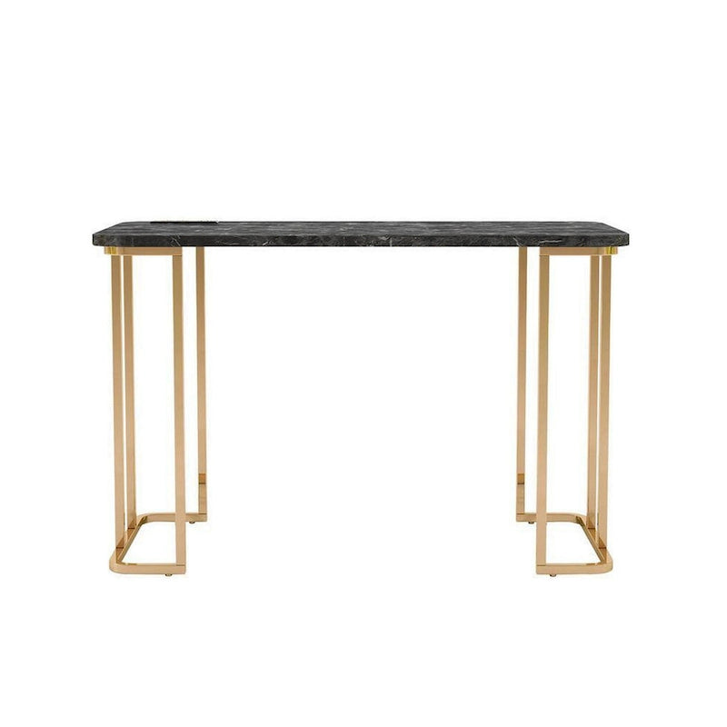 Bureau Jenny 47 pouces, prise de courant USB, pieds en métal doré, marbre noir imitation
