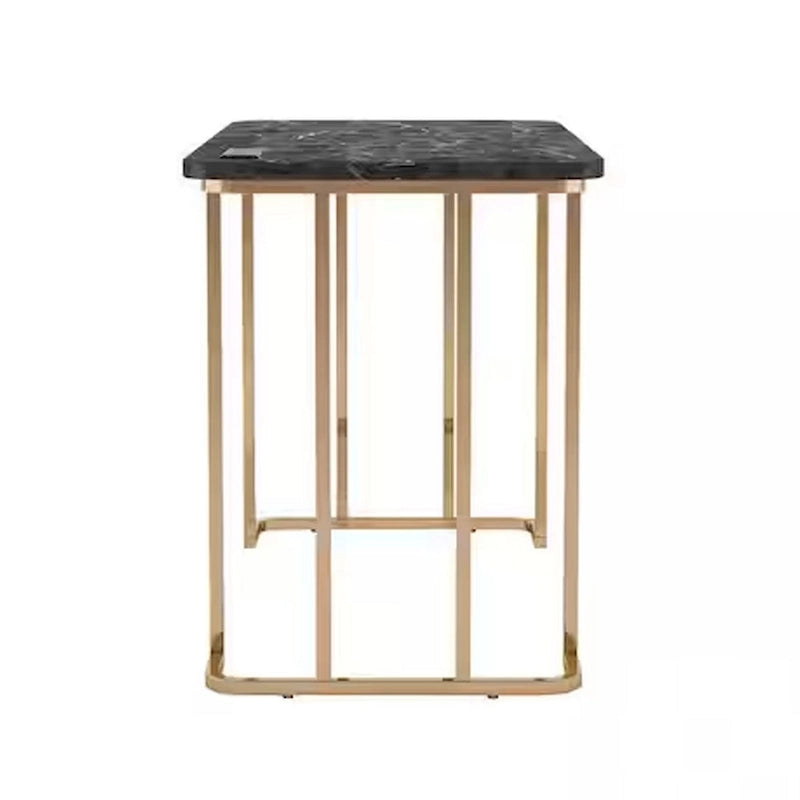 Bureau Jenny 47 pouces, prise de courant USB, pieds en métal doré, marbre noir imitation