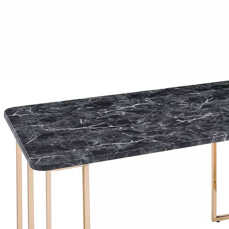 Bureau Jenny 47 pouces, prise de courant USB, pieds en métal doré, marbre noir imitation