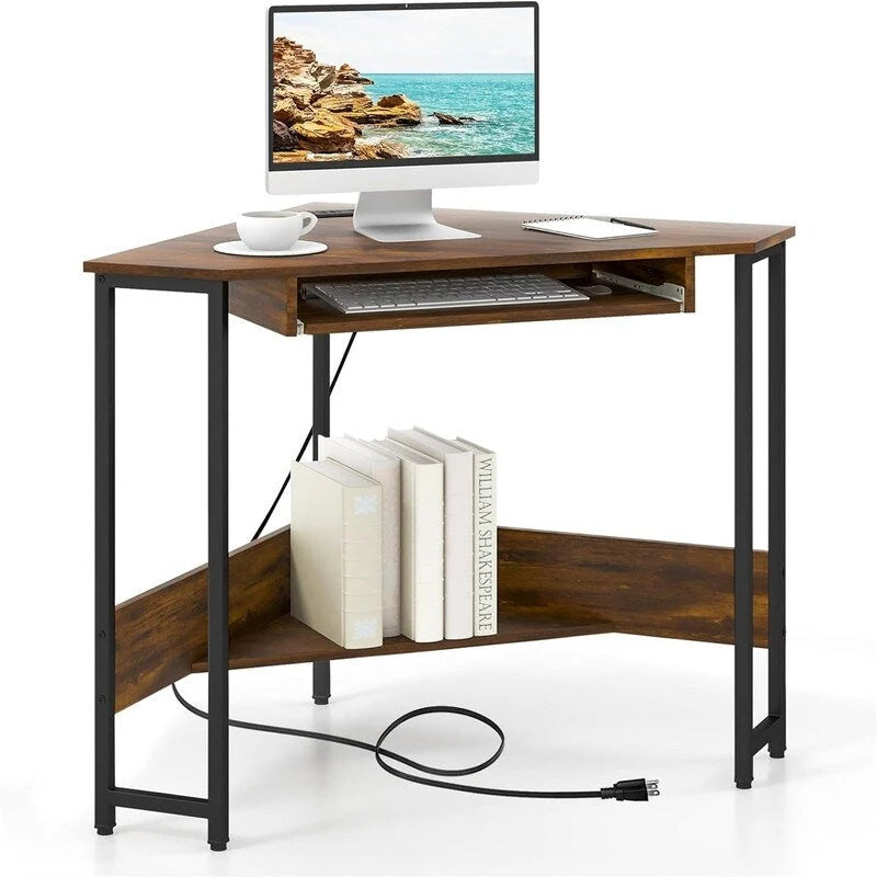 Bureau d'angle avec prises électriques