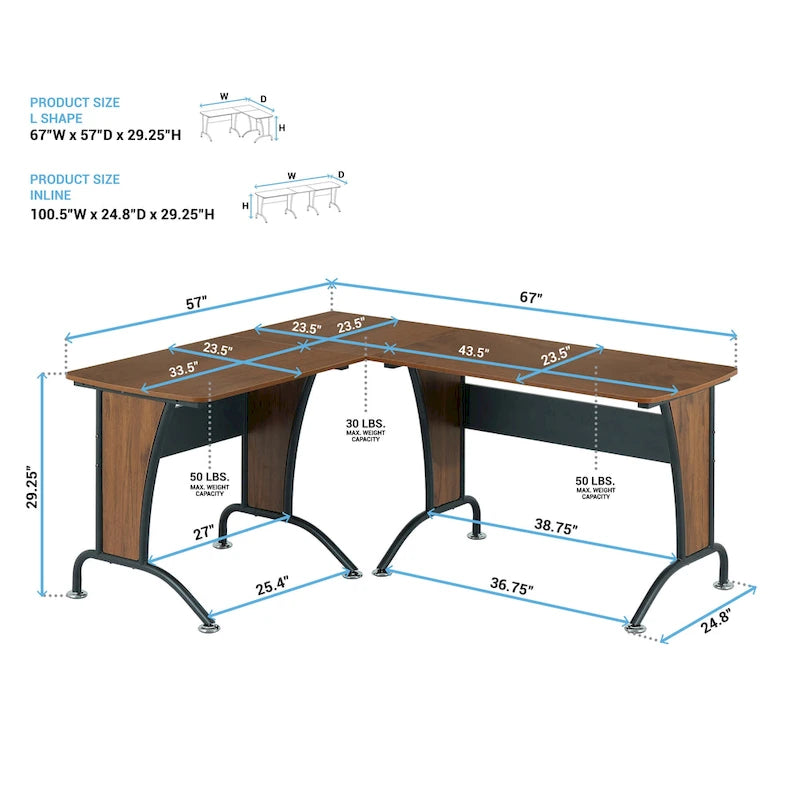 Bureau d'ordinateur de luxe en L ou droit de style loft