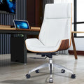 Fauteuil de bureau de direction haut dossier en cuir véritable et bois de noyer massif