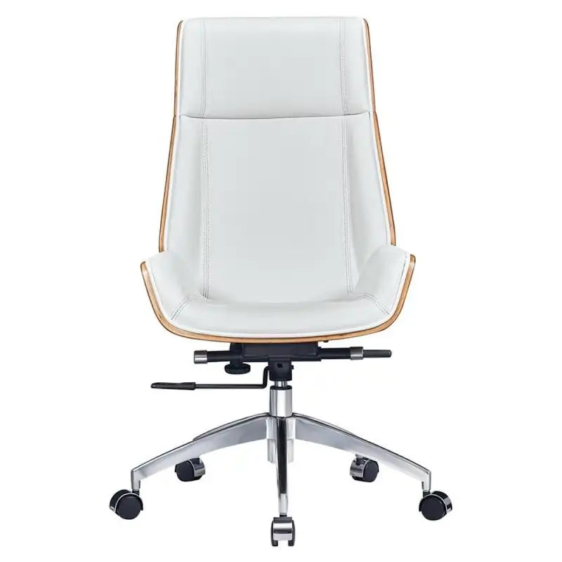 Fauteuil de bureau de direction haut dossier en cuir véritable et bois de noyer massif