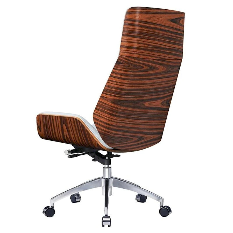 Fauteuil de bureau de direction haut dossier en cuir véritable et bois de noyer massif