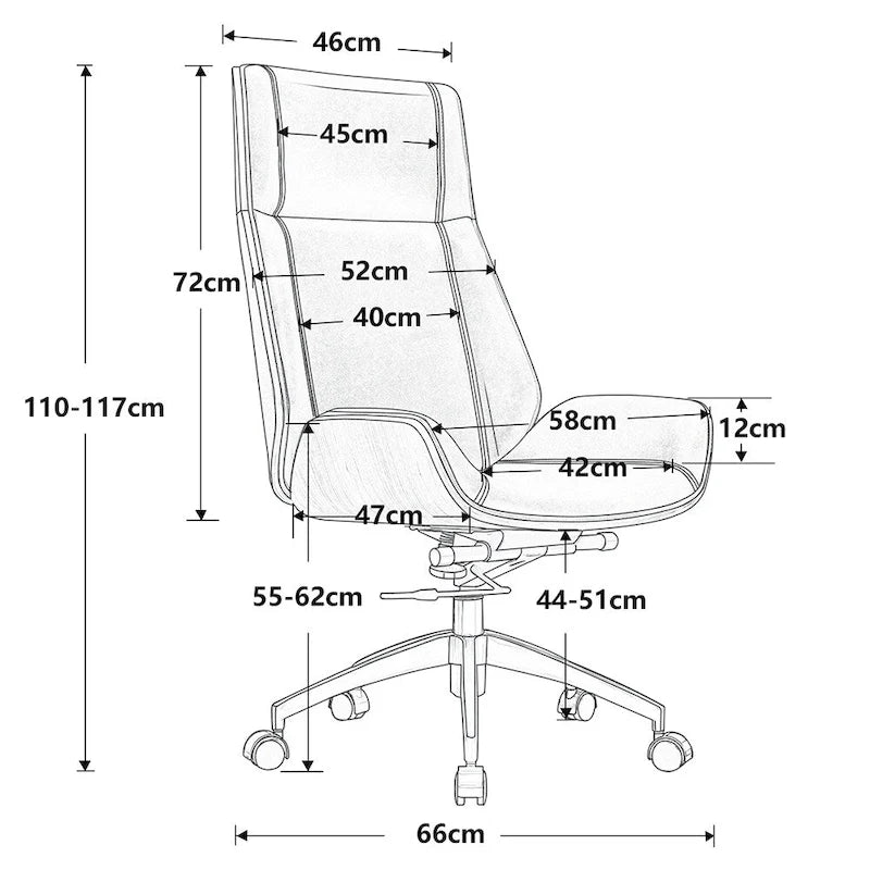 Fauteuil de bureau de direction haut dossier en cuir véritable et bois de noyer massif