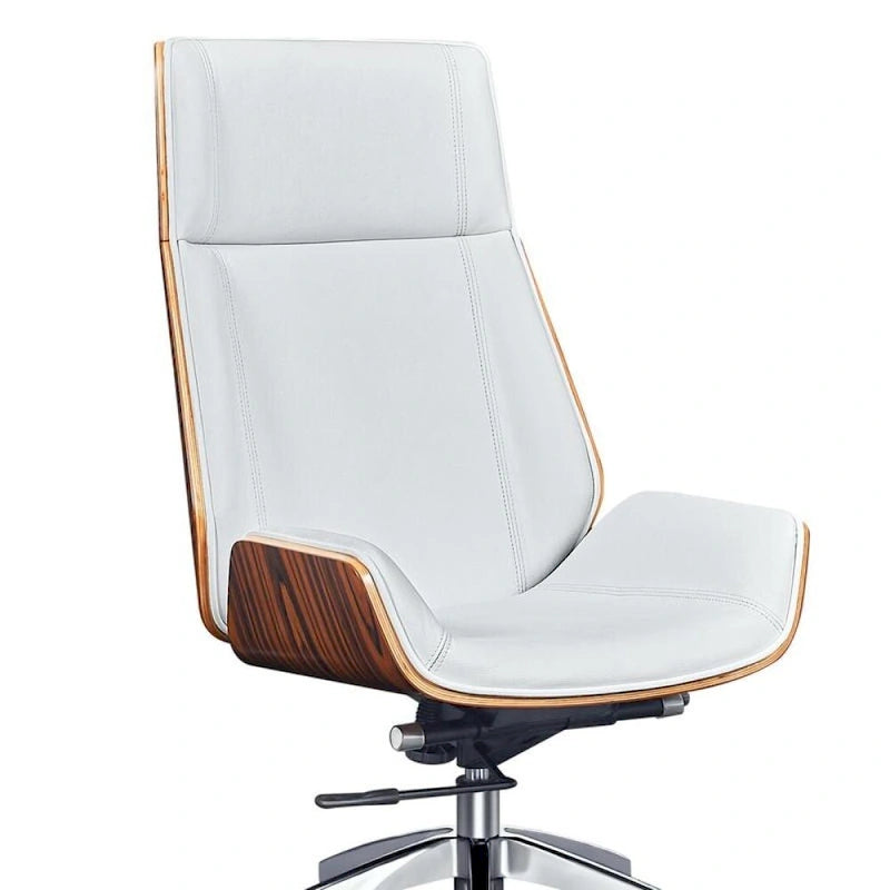 Fauteuil de bureau de direction haut dossier en cuir véritable et bois de noyer massif