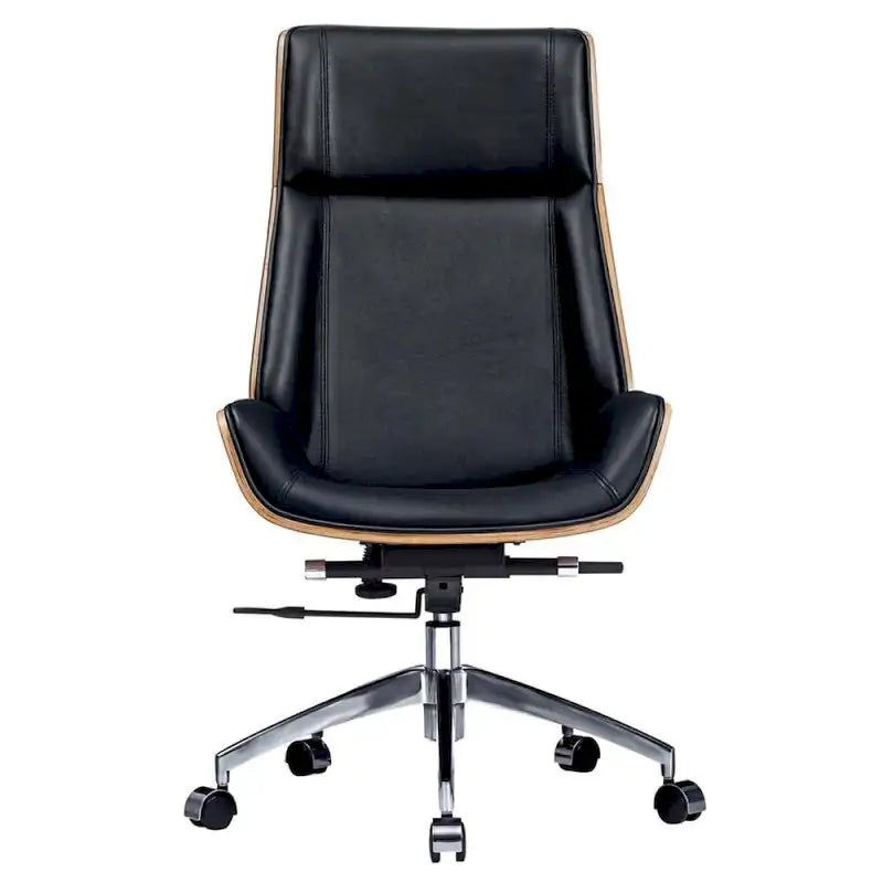 Fauteuil de bureau de direction haut dossier en cuir véritable et bois de noyer massif