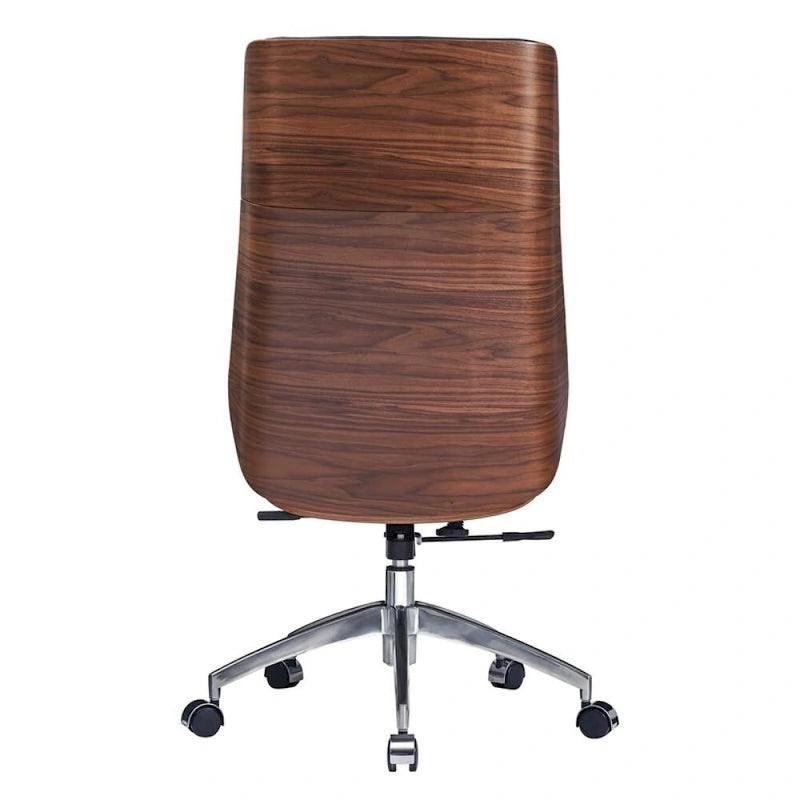 Fauteuil de bureau de direction haut dossier en cuir véritable et bois de noyer massif