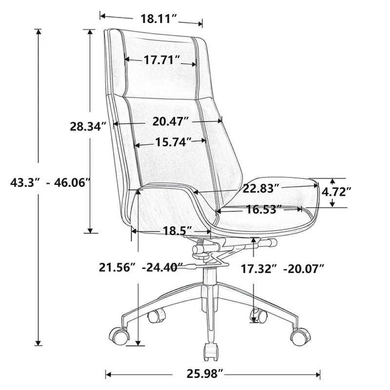 Fauteuil de bureau de direction haut dossier en cuir véritable et bois de noyer massif