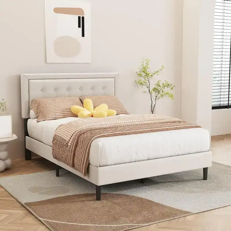 Cadre de lit plateforme rembourré alazyhome avec tête de lit capitonnée à boutons