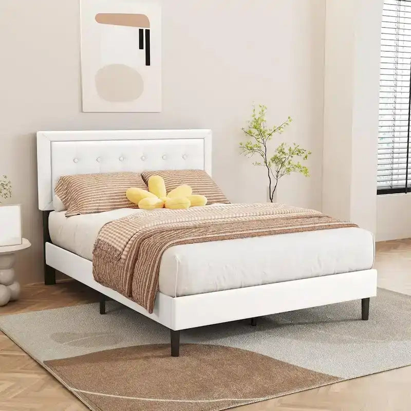 Cadre de lit plateforme rembourré alazyhome avec tête de lit capitonnée à boutons