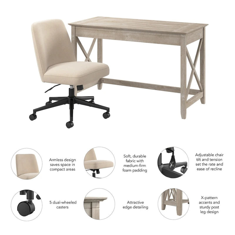 Ensemble bureau et chaise Bush Furniture Key West 48 po L x 24 po P