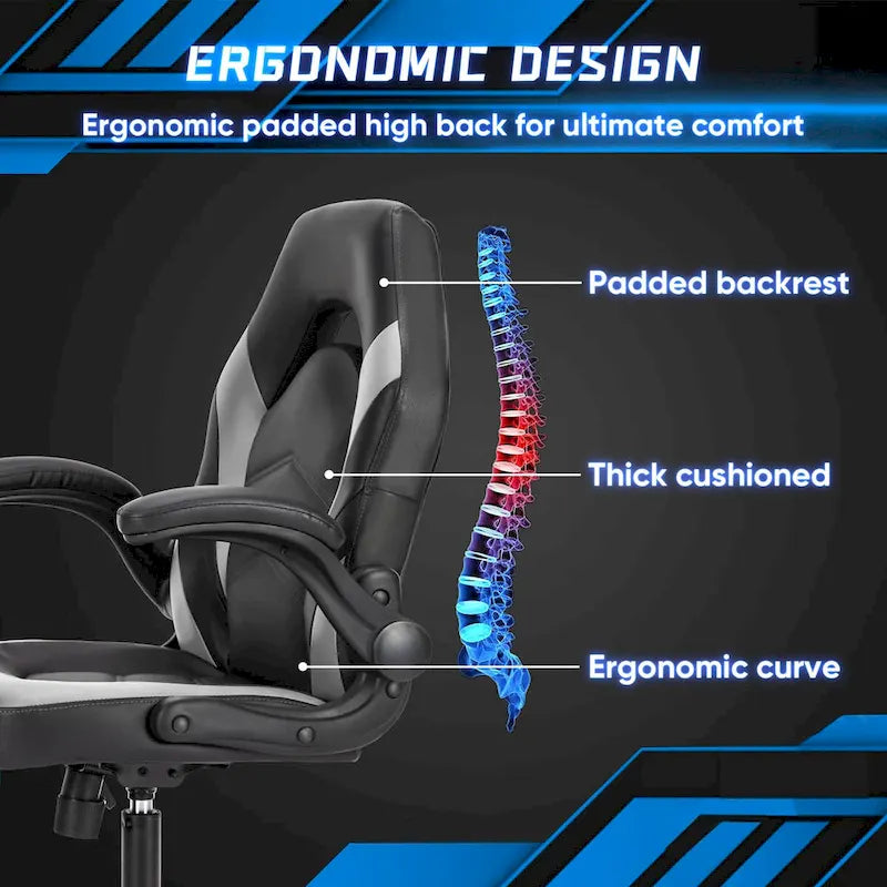 Chaise de bureau ergonomique avec support lombaire réglable en hauteur et accoudoirs relevables