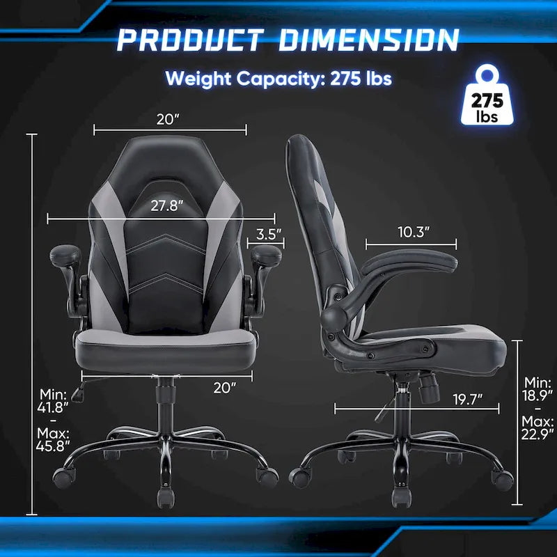 Chaise de bureau ergonomique avec support lombaire réglable en hauteur et accoudoirs relevables