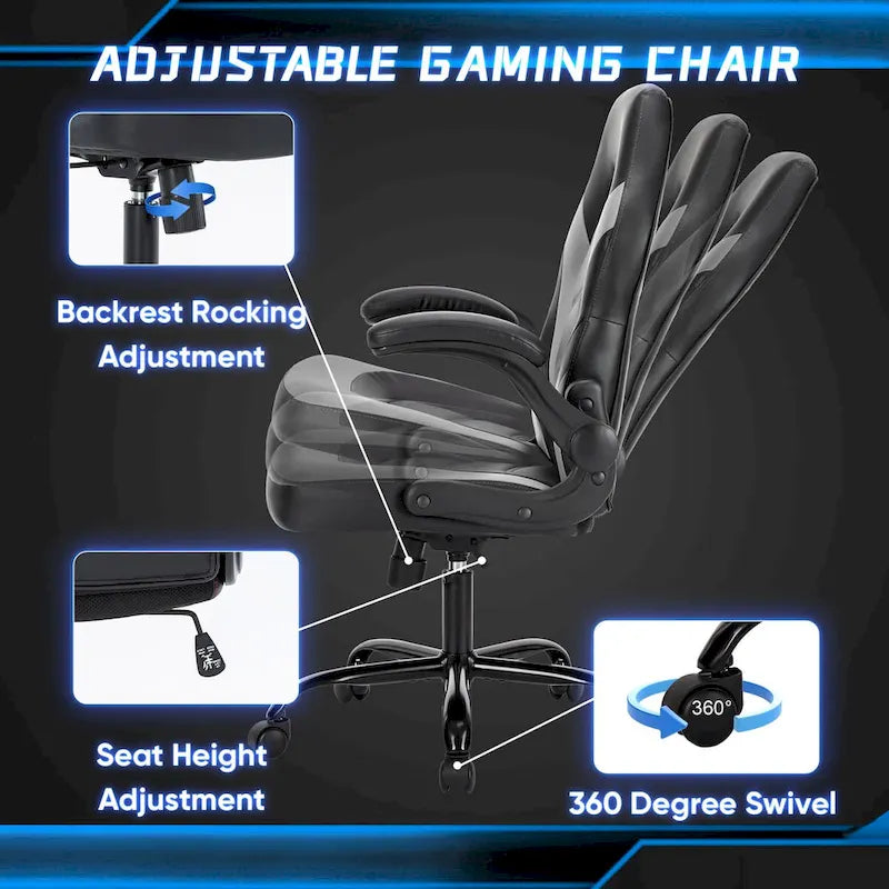 Chaise de bureau ergonomique avec support lombaire réglable en hauteur et accoudoirs relevables