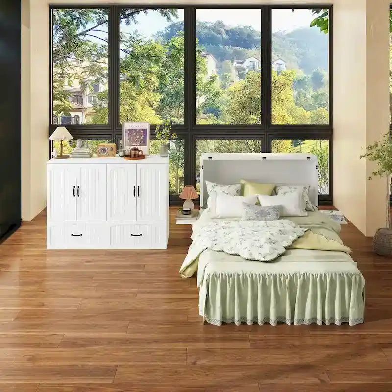 Meuble-lit escamotable multifonctionnel pour petits espaces, rangement et confort