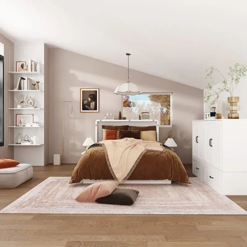 Meuble-lit escamotable multifonctionnel pour petits espaces, rangement et confort