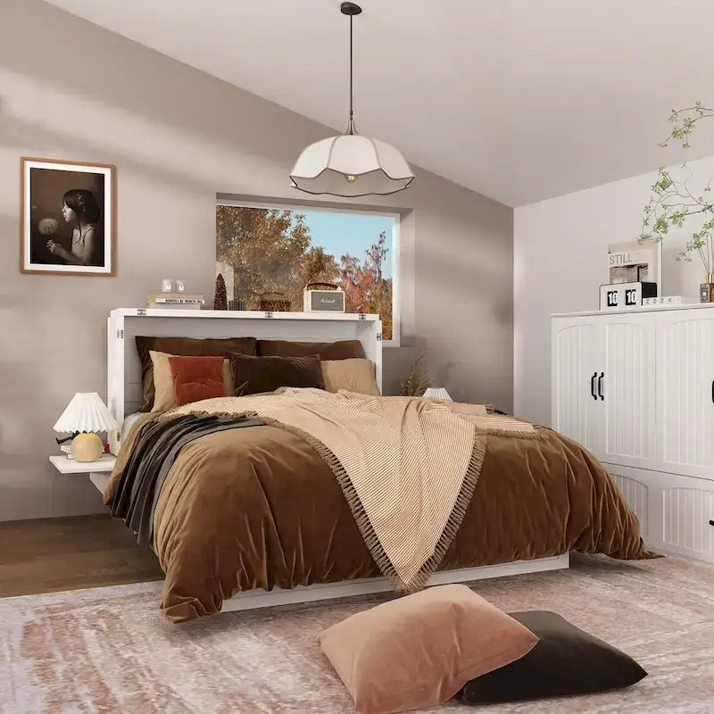 Meuble-lit escamotable multifonctionnel pour petits espaces, rangement et confort