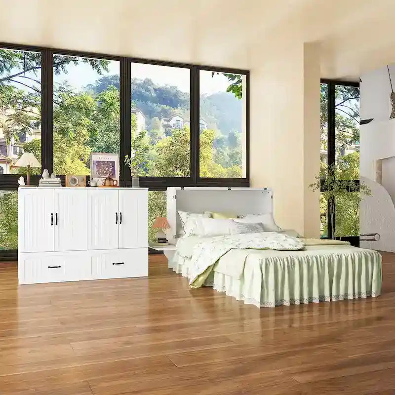 Meuble-lit escamotable multifonctionnel pour petits espaces, rangement et confort