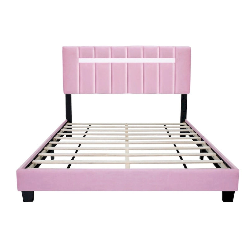 Cadre de lit Queen Size en velours capitonné avec caractéristiques réglables, collection préférée des adolescentes