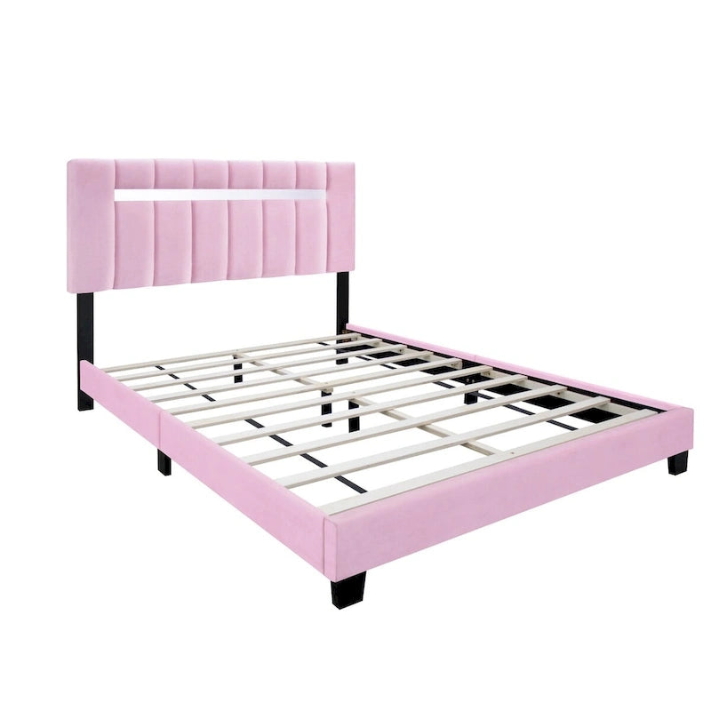 Cadre de lit Queen Size en velours capitonné avec caractéristiques réglables, collection préférée des adolescentes