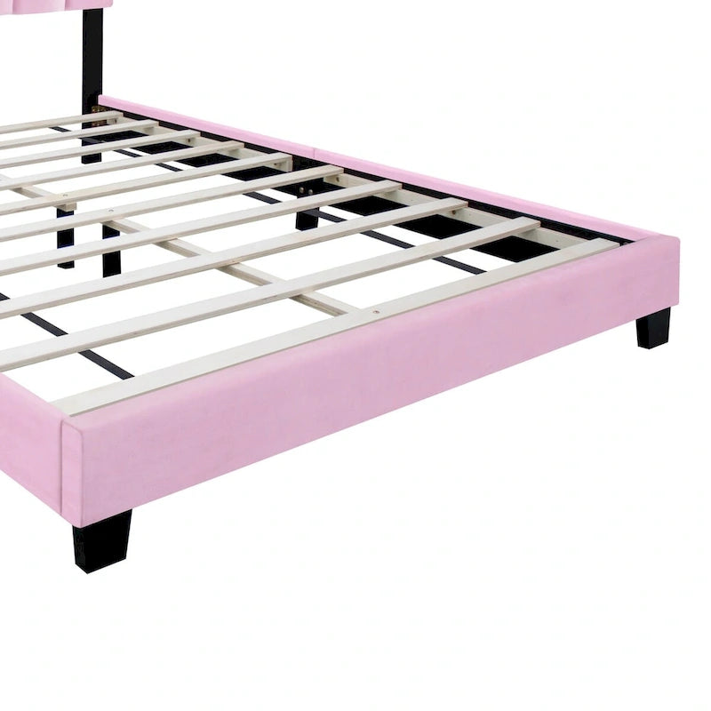 Cadre de lit Queen Size en velours capitonné avec caractéristiques réglables, collection préférée des adolescentes