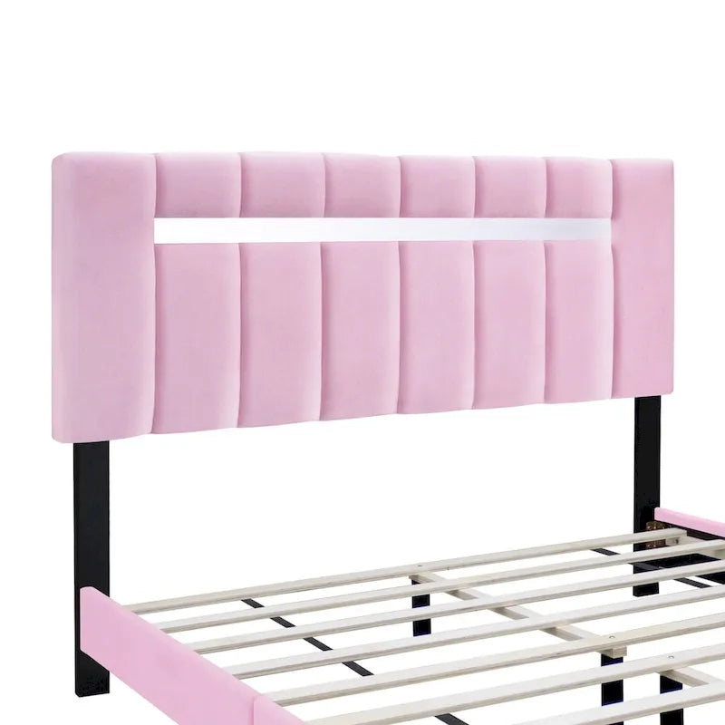 Cadre de lit Queen Size en velours capitonné avec caractéristiques réglables, collection préférée des adolescentes