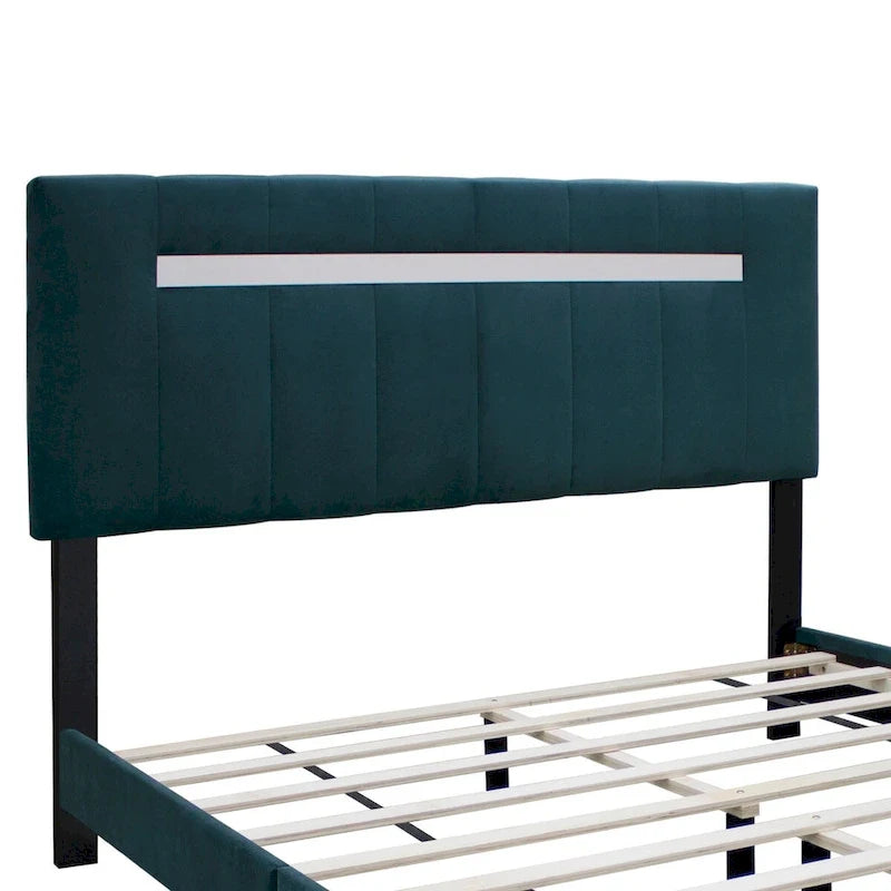 Cadre de lit Queen Size en velours capitonné avec caractéristiques réglables, collection préférée des adolescentes