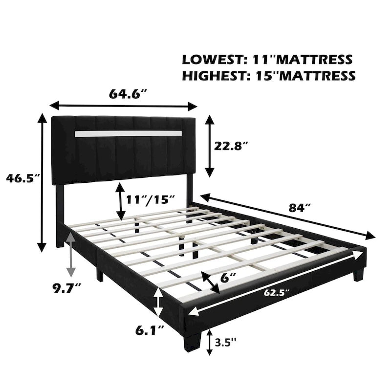 Cadre de lit Queen Size en velours capitonné avec caractéristiques réglables, collection préférée des adolescentes