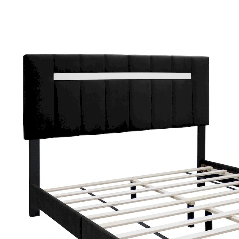 Cadre de lit Queen Size en velours capitonné avec caractéristiques réglables, collection préférée des adolescentes