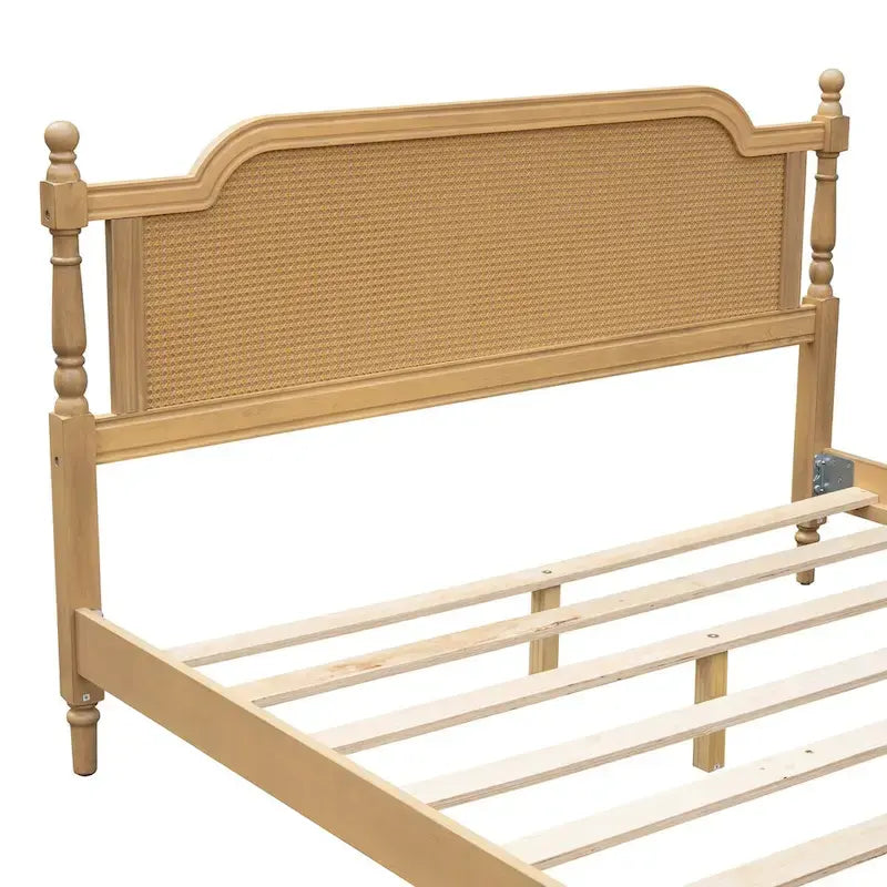 Cadre de lit en rotin de style traditionnel, pas besoin de sommier tapissier