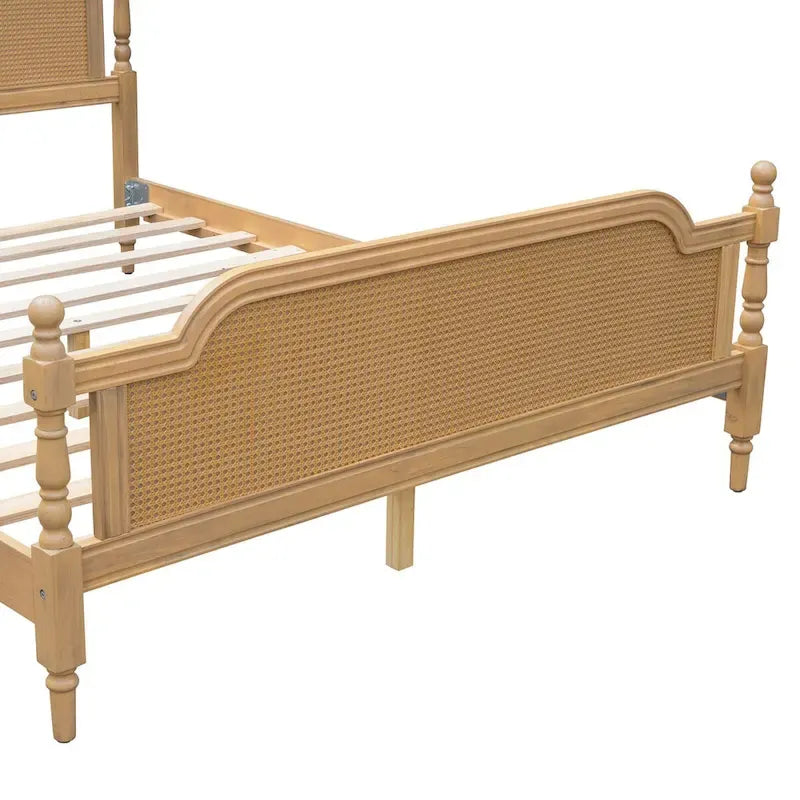 Cadre de lit en rotin de style traditionnel, pas besoin de sommier tapissier