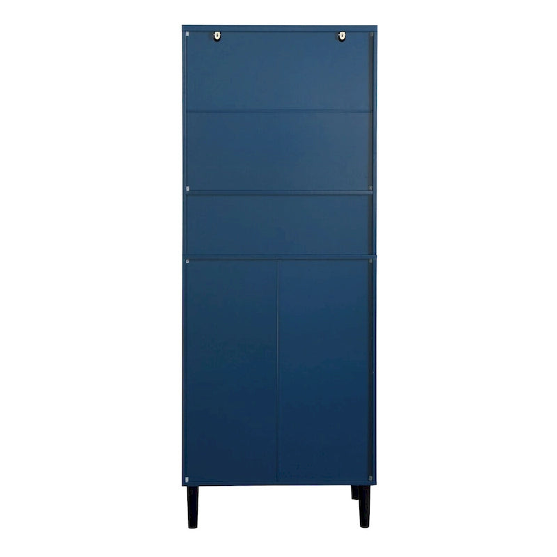 Meuble de rangement haut avec 2 portes vitrées et 2 portes, armoire moderne autoportante pour salle de bain, salle à manger ou salon