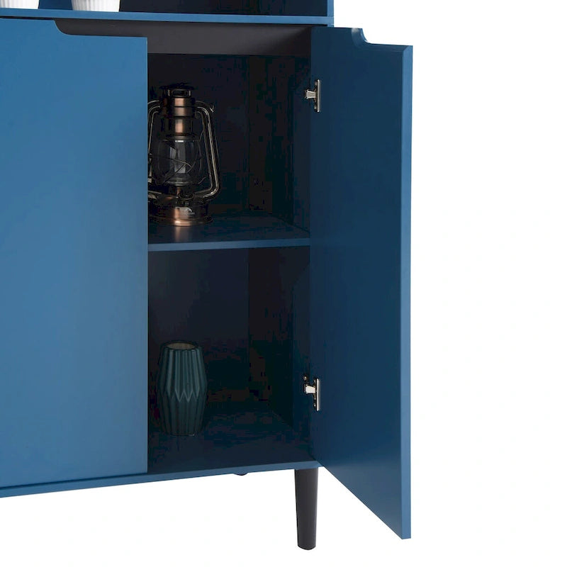 Meuble de rangement haut avec 2 portes vitrées et 2 portes, armoire moderne autoportante pour salle de bain, salle à manger ou salon
