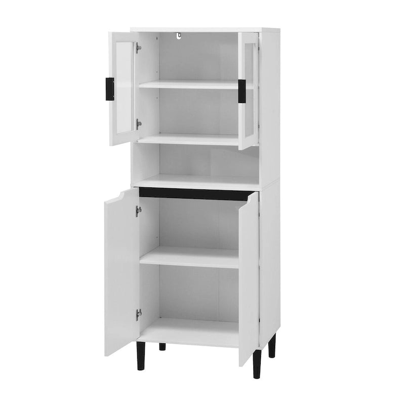 Meuble de rangement haut avec 2 portes vitrées et 2 portes, armoire moderne autoportante pour salle de bain, salle à manger ou salon