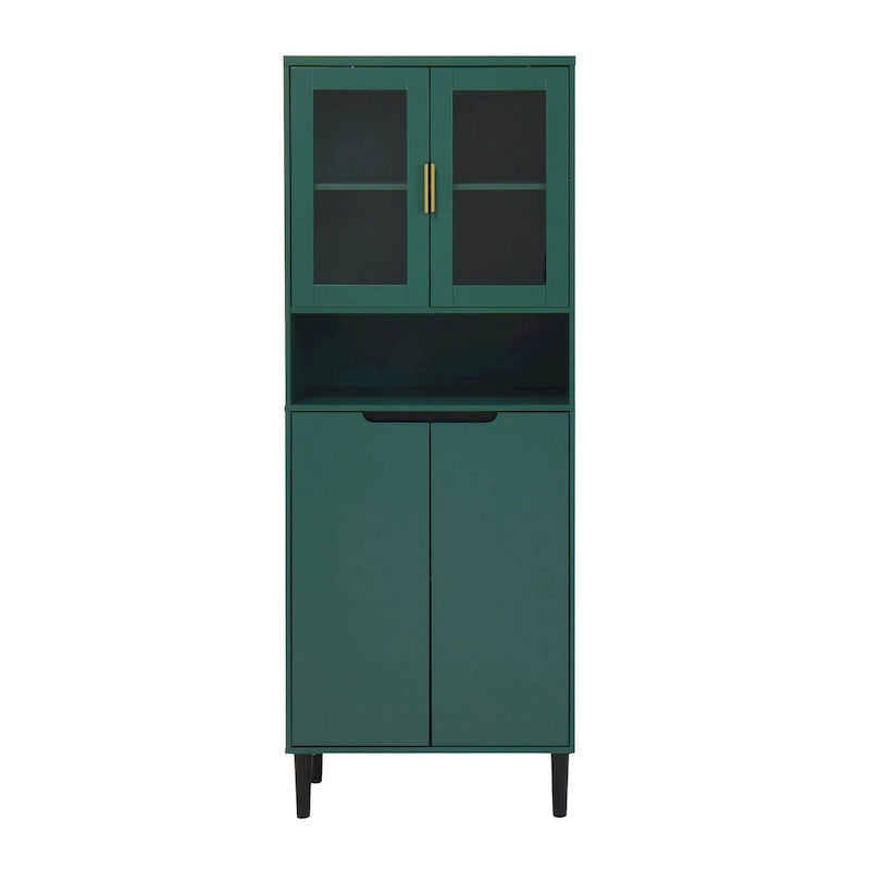 Meuble de rangement haut avec 2 portes vitrées et 2 portes, armoire moderne autoportante pour salle de bain, salle à manger ou salon