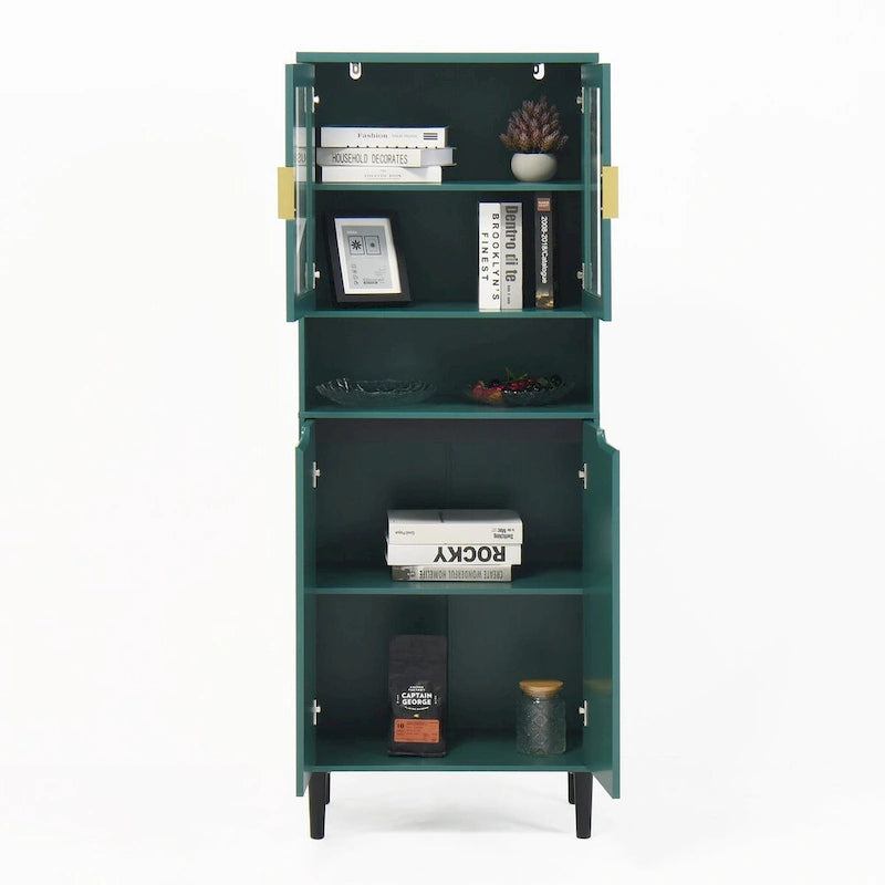 Meuble de rangement haut avec 2 portes vitrées et 2 portes, armoire moderne autoportante pour salle de bain, salle à manger ou salon