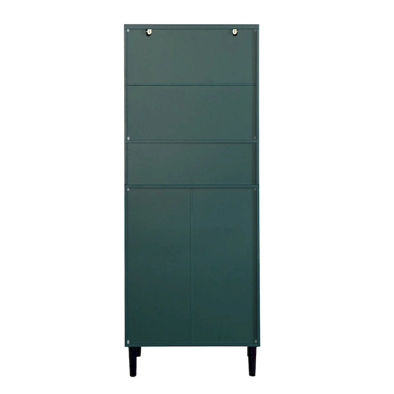 Meuble de rangement haut avec 2 portes vitrées et 2 portes, armoire moderne autoportante pour salle de bain, salle à manger ou salon