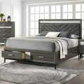 Furniture of America Heinisk Modern Grey Storage Platform Bed with Chevron Headboard and Footboard Drawers