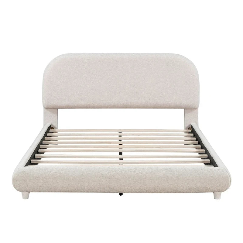 Lit plateforme capitonné pleine taille en tissu Teddy Fleece avec tissu épais