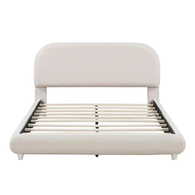 Lit plateforme capitonné pleine taille en tissu Teddy Fleece avec tissu épais