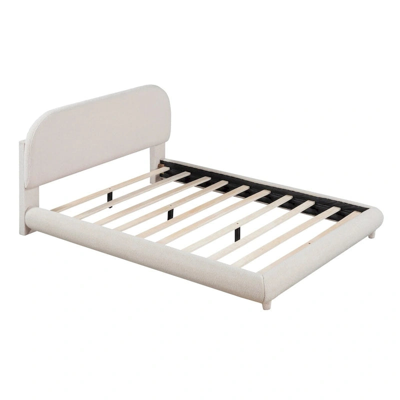 Lit plateforme capitonné pleine taille en tissu Teddy Fleece avec tissu épais